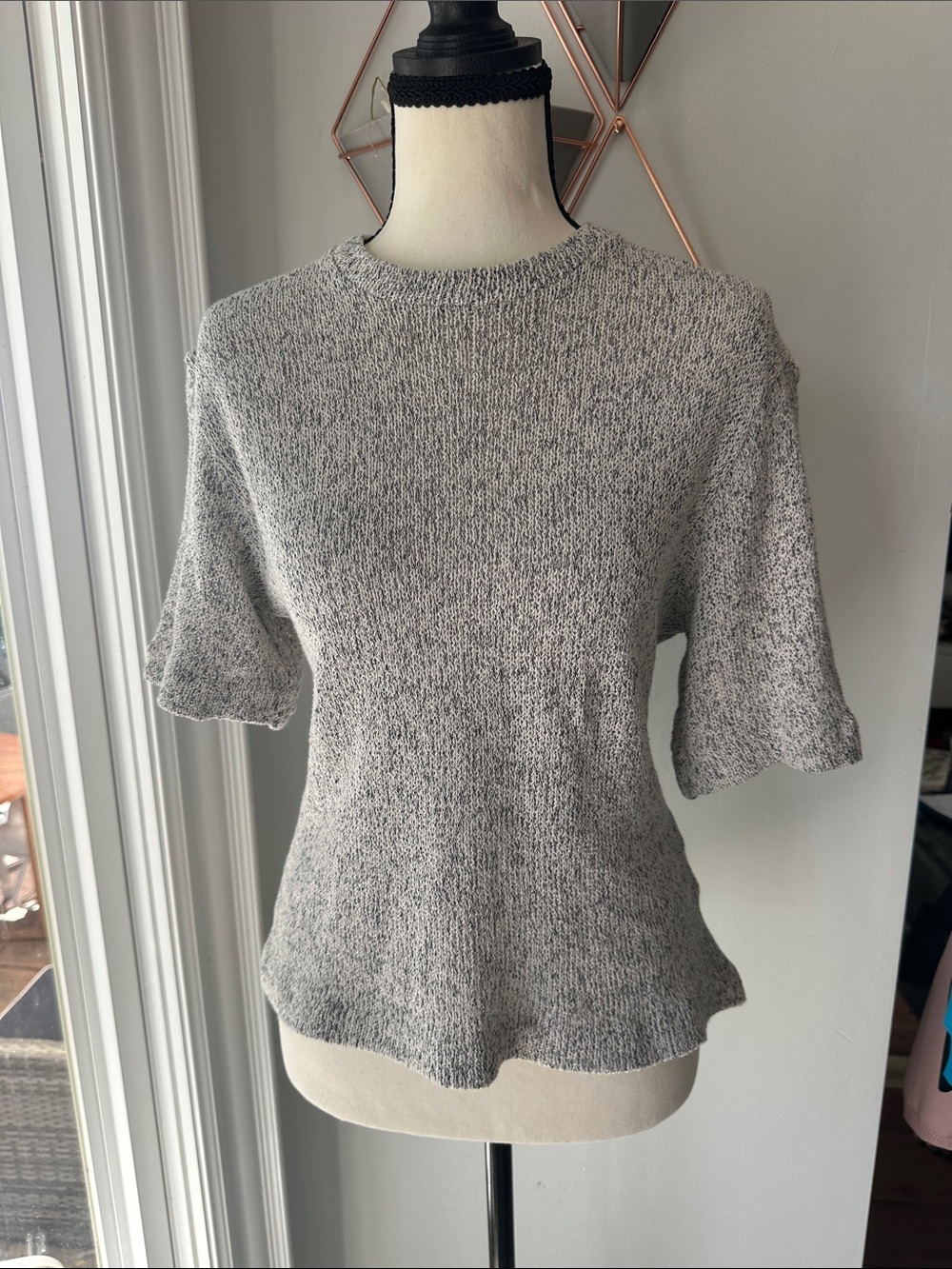 MASSIMO DUTTI 100% Cotton Peplum Heather Gray Short Sleeve Knit Top Size XS